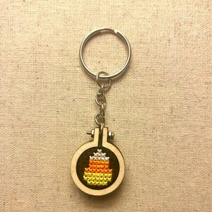 🎃 Handmade Candy Corn Cross Stitch Keychain